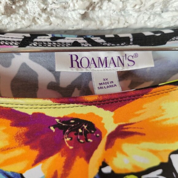 Roamans Women Top 3X Short Sleeve Yellow Floral Poly Blend Career FLO32E - Picture 7 of 8